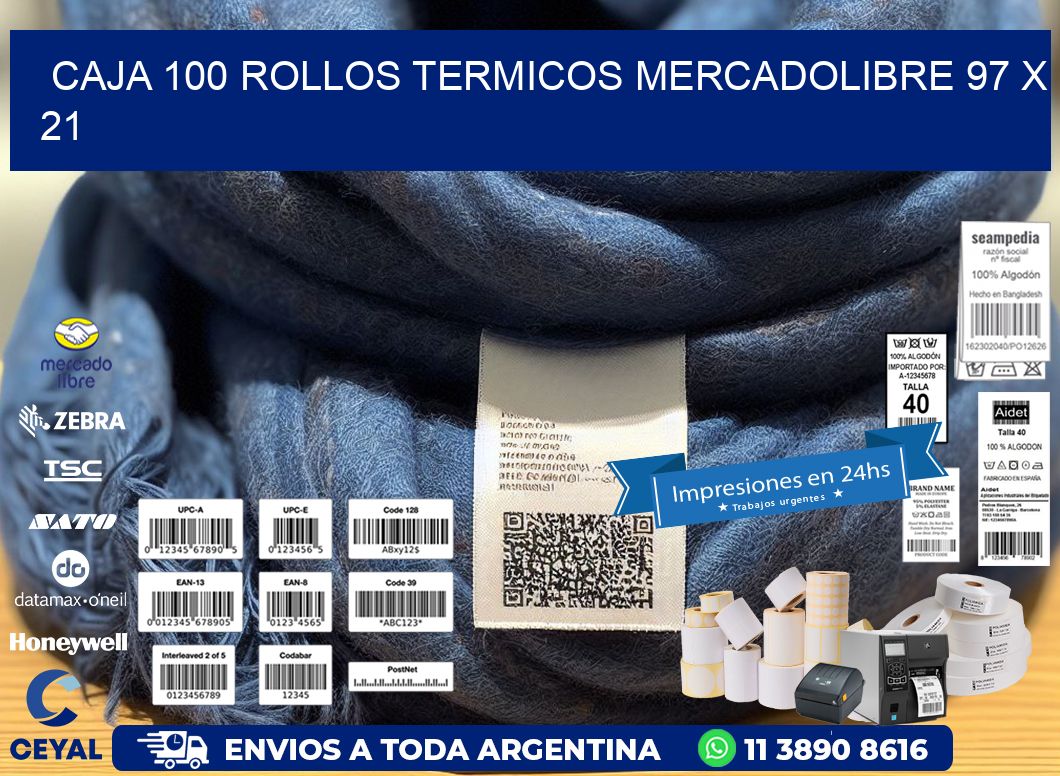 CAJA 100 ROLLOS TERMICOS MERCADOLIBRE 97 x 21