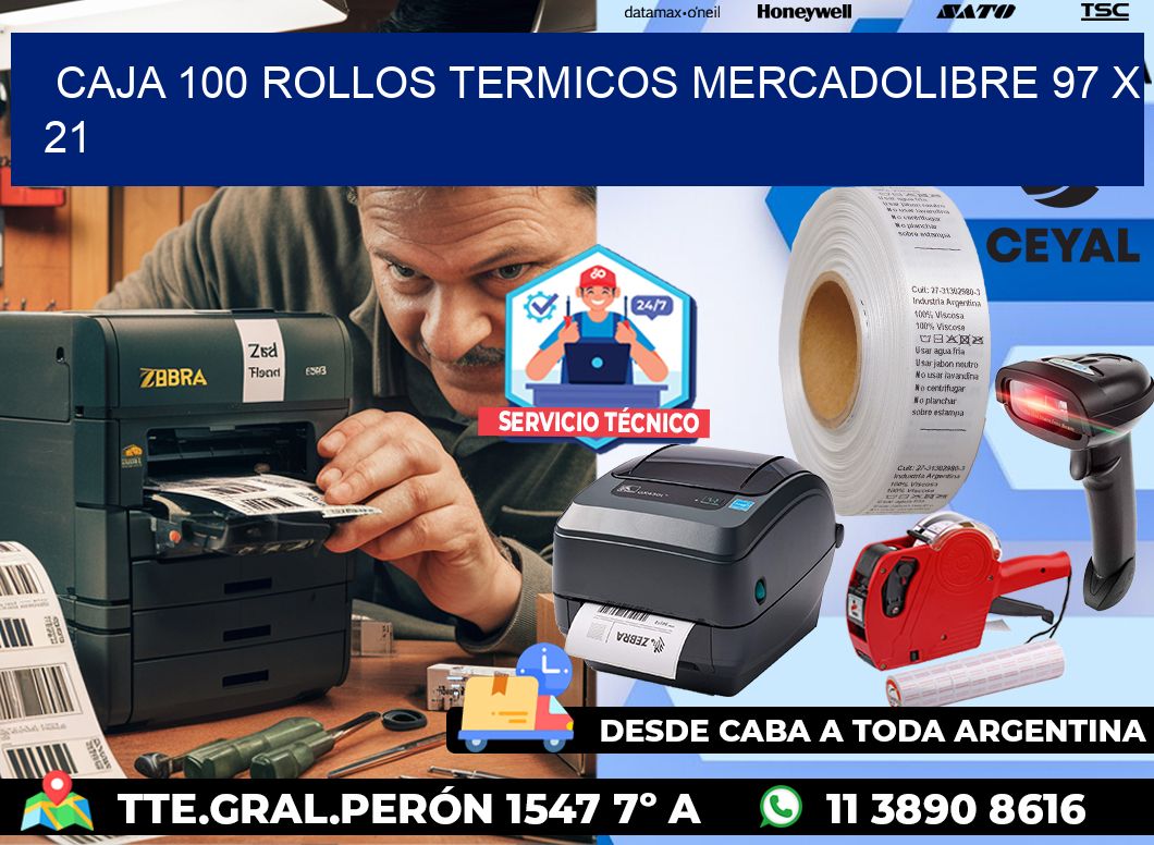 CAJA 100 ROLLOS TERMICOS MERCADOLIBRE 97 x 21
