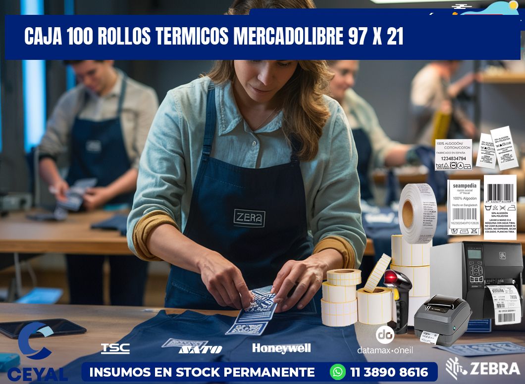 CAJA 100 ROLLOS TERMICOS MERCADOLIBRE 97 x 21