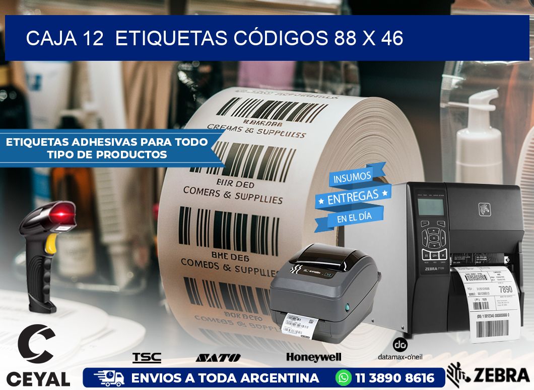 CAJA 12  ETIQUETAS CÓDIGOS 88 x 46