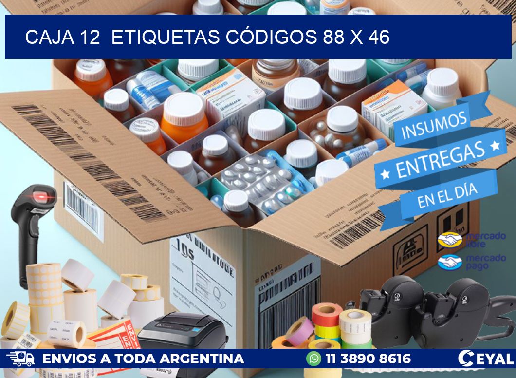 CAJA 12  ETIQUETAS CÓDIGOS 88 x 46