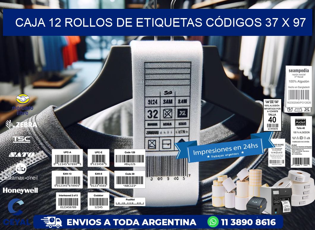 CAJA 12 ROLLOS DE ETIQUETAS CÓDIGOS 37 x 97