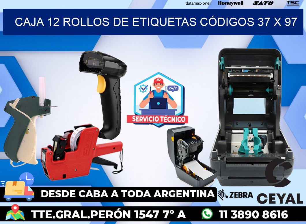 CAJA 12 ROLLOS DE ETIQUETAS CÓDIGOS 37 x 97