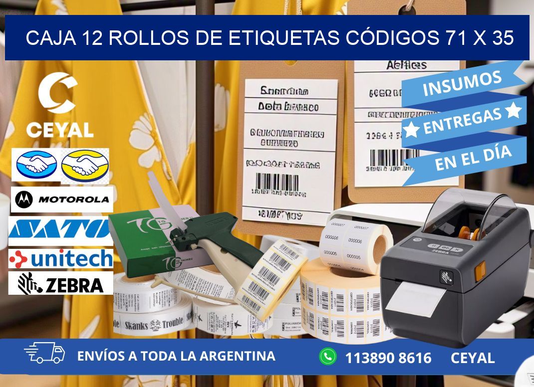 CAJA 12 ROLLOS DE ETIQUETAS CÓDIGOS 71 x 35