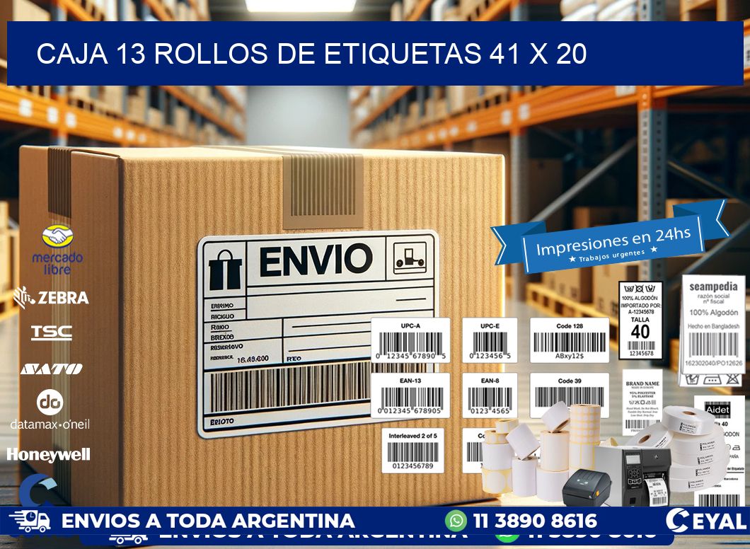 CAJA 13 ROLLOS DE ETIQUETAS 41 x 20