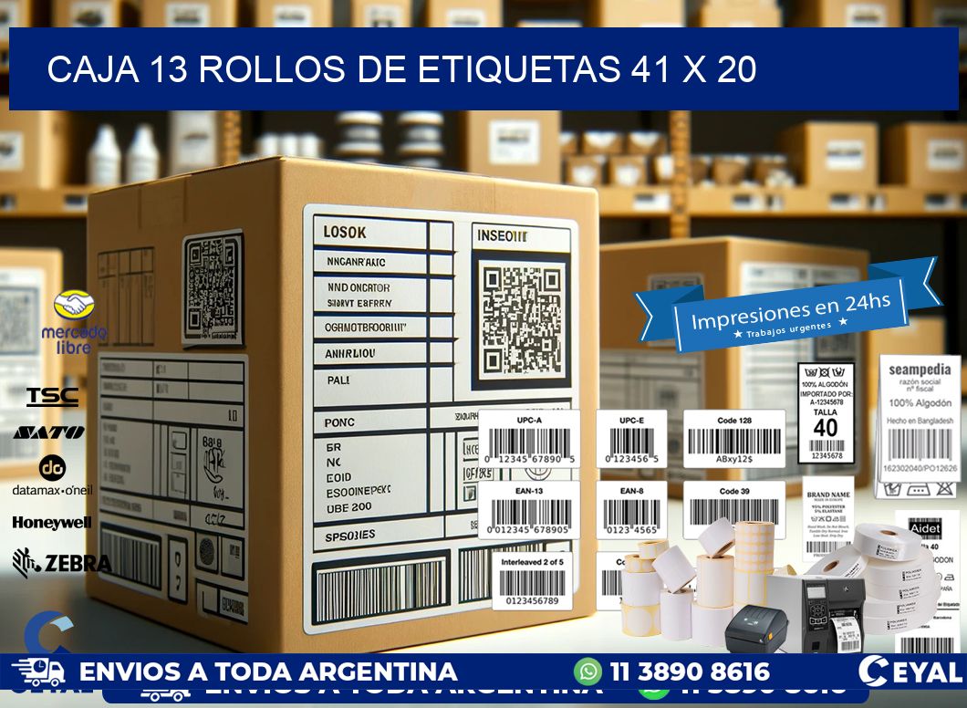 CAJA 13 ROLLOS DE ETIQUETAS 41 x 20