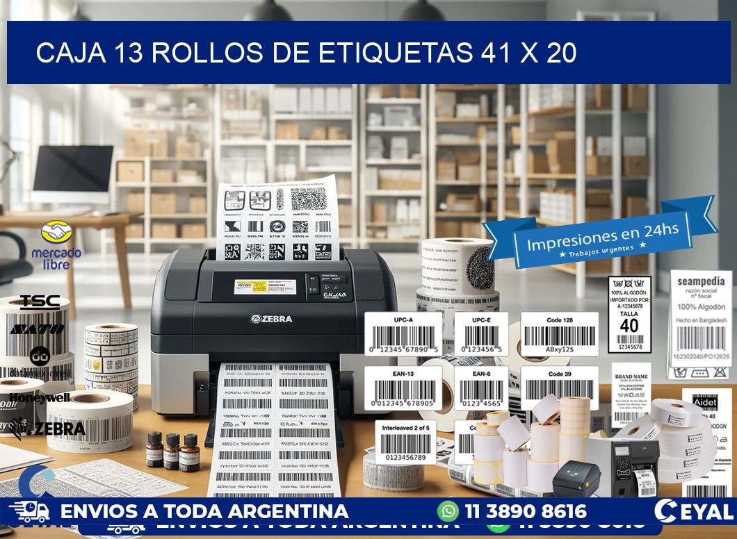 CAJA 13 ROLLOS DE ETIQUETAS 41 x 20