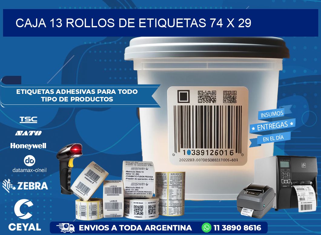CAJA 13 ROLLOS DE ETIQUETAS 74 x 29