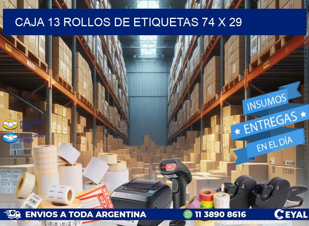 CAJA 13 ROLLOS DE ETIQUETAS 74 x 29