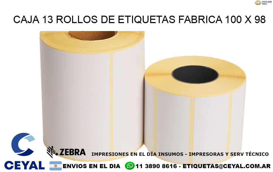 CAJA 13 ROLLOS DE ETIQUETAS FABRICA 100 x 98
