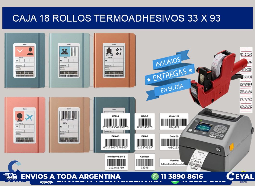CAJA 18 ROLLOS TERMOADHESIVOS 33 x 93