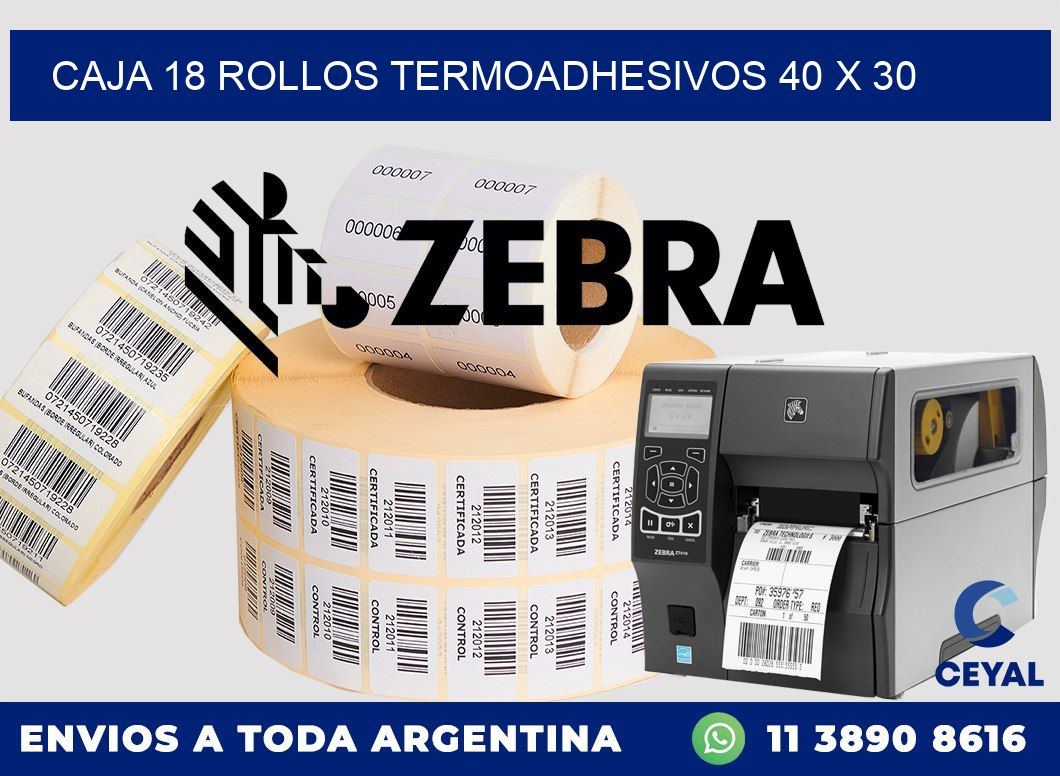 CAJA 18 ROLLOS TERMOADHESIVOS 40 x 30
