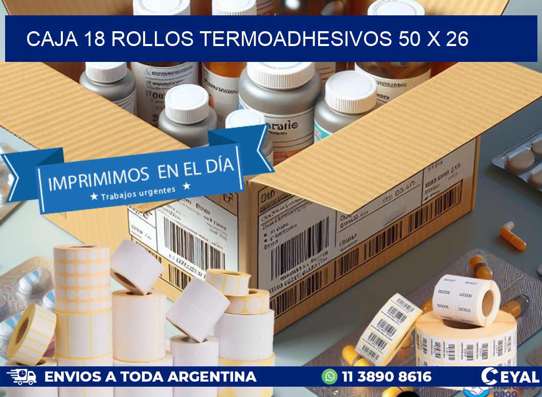 CAJA 18 ROLLOS TERMOADHESIVOS 50 x 26