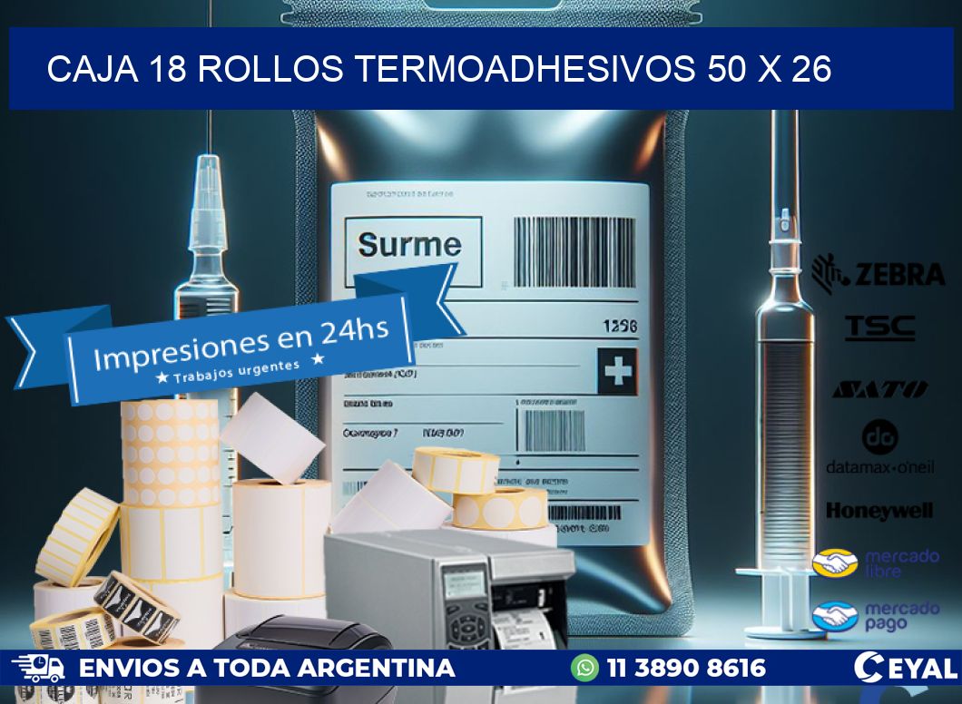 CAJA 18 ROLLOS TERMOADHESIVOS 50 x 26