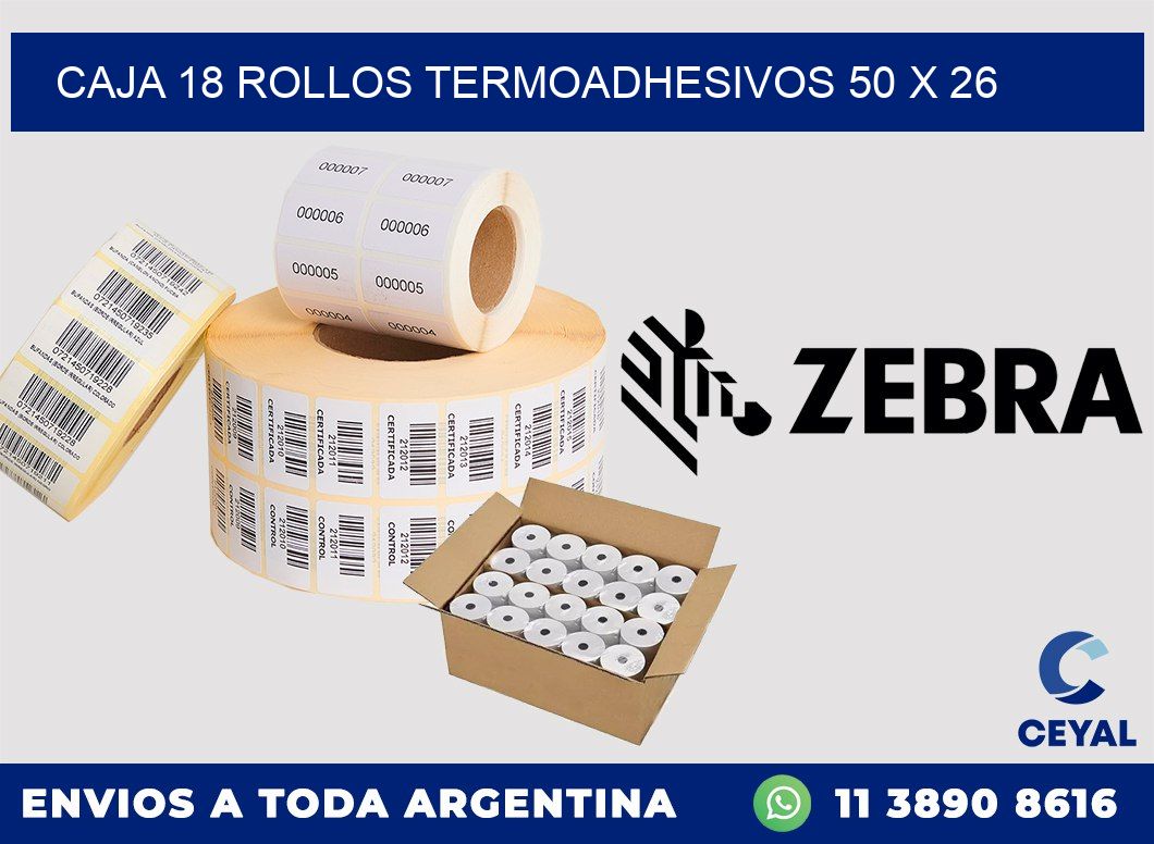 CAJA 18 ROLLOS TERMOADHESIVOS 50 x 26