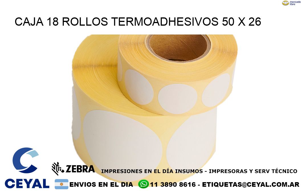 CAJA 18 ROLLOS TERMOADHESIVOS 50 x 26