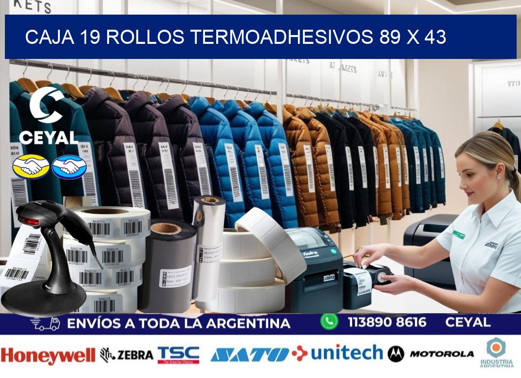 CAJA 19 ROLLOS TERMOADHESIVOS 89 x 43