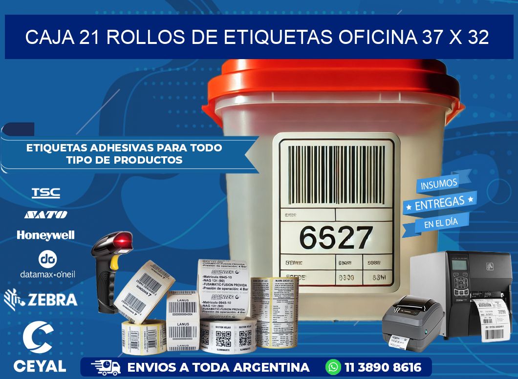 CAJA 21 ROLLOS DE ETIQUETAS OFICINA 37 x 32