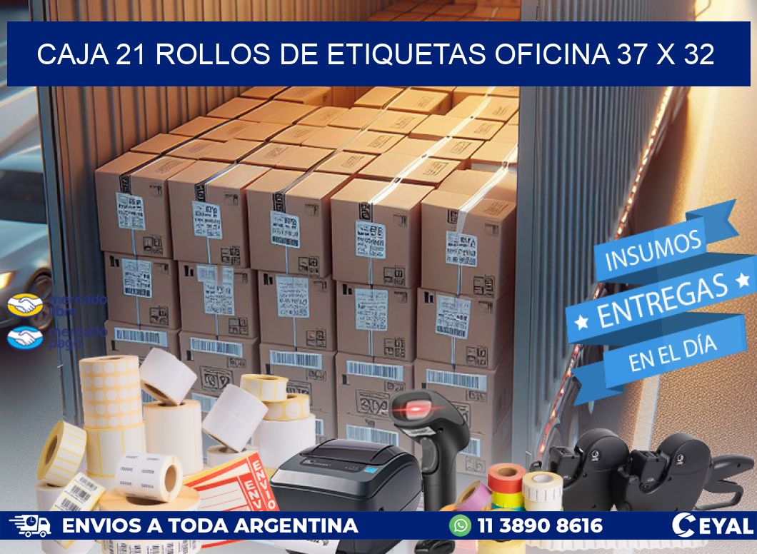 CAJA 21 ROLLOS DE ETIQUETAS OFICINA 37 x 32