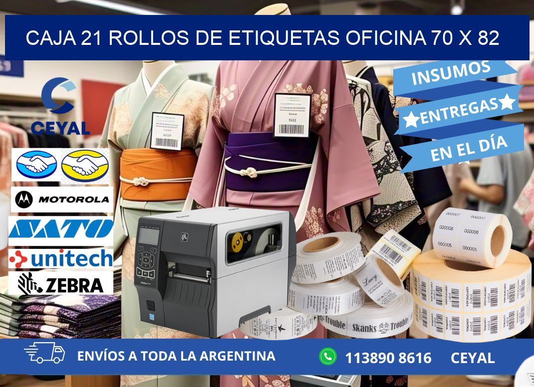 CAJA 21 ROLLOS DE ETIQUETAS OFICINA 70 x 82