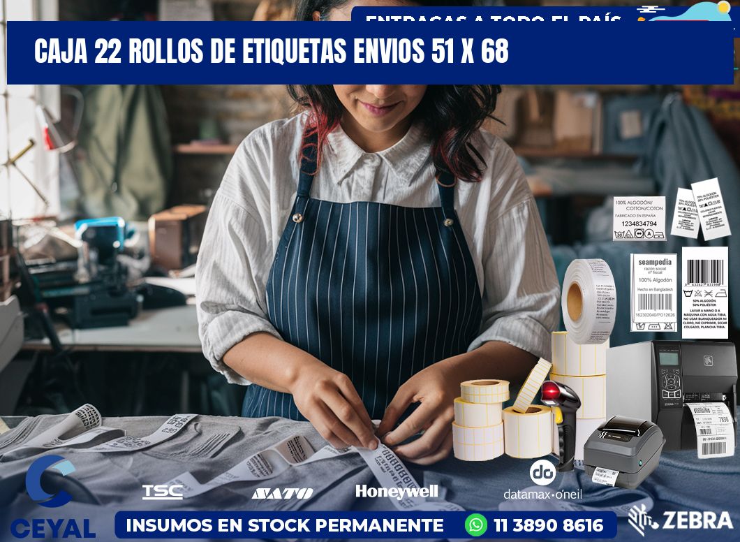 CAJA 22 ROLLOS DE ETIQUETAS ENVIOS 51 x 68