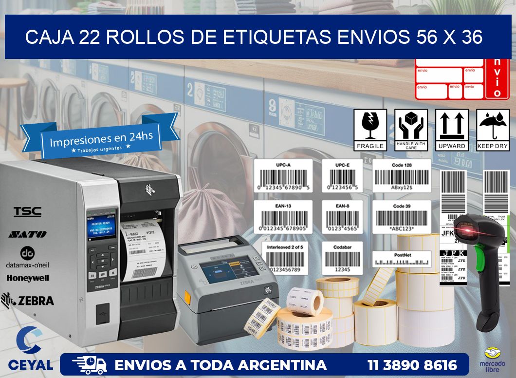 CAJA 22 ROLLOS DE ETIQUETAS ENVIOS 56 x 36