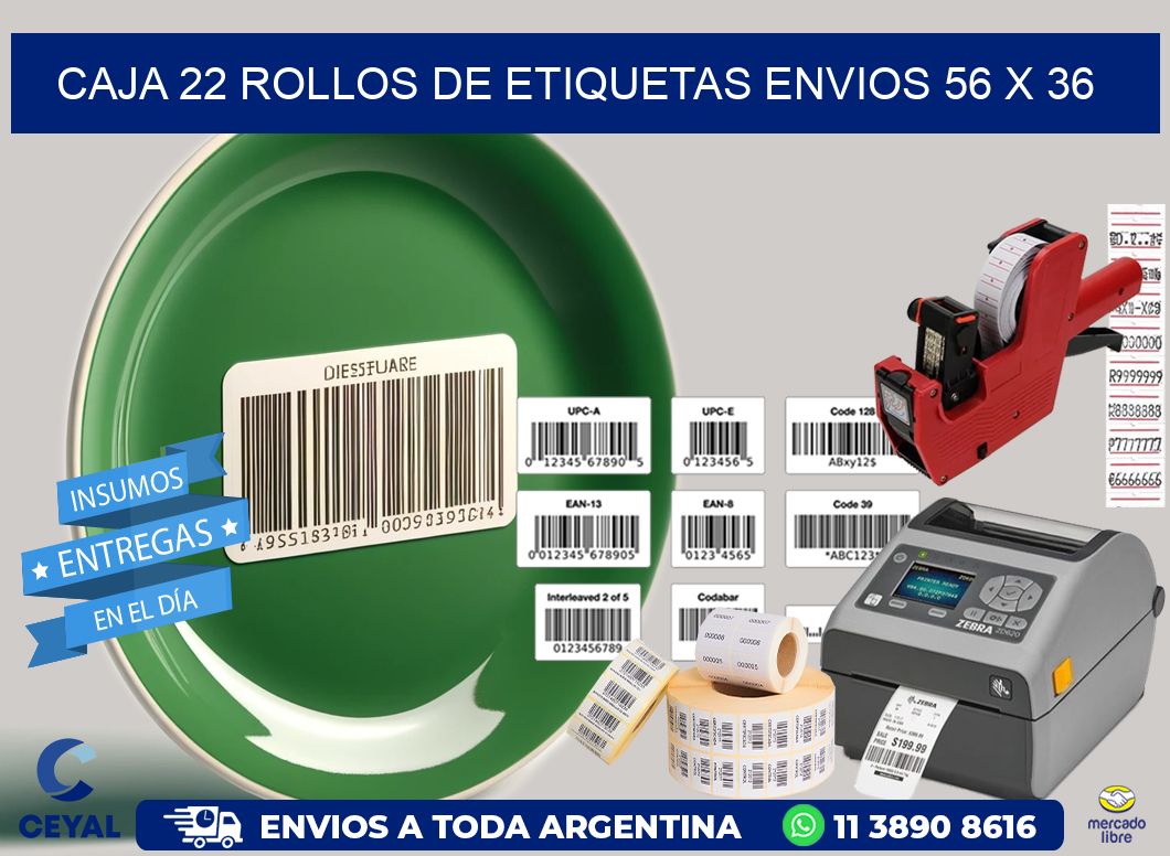 CAJA 22 ROLLOS DE ETIQUETAS ENVIOS 56 x 36