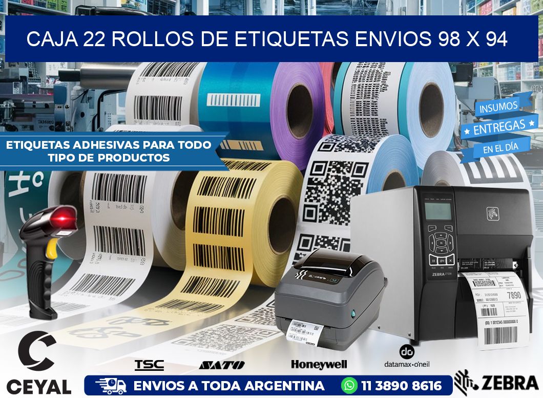 CAJA 22 ROLLOS DE ETIQUETAS ENVIOS 98 x 94