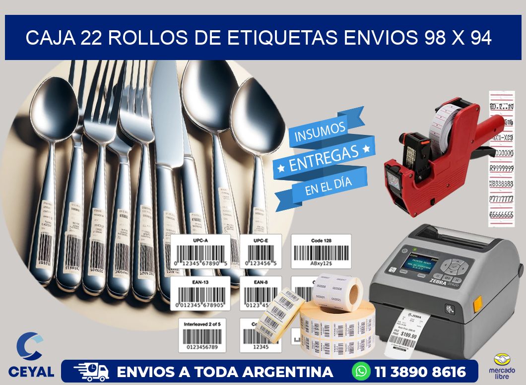 CAJA 22 ROLLOS DE ETIQUETAS ENVIOS 98 x 94