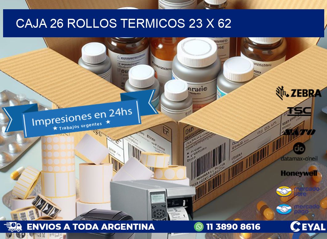 CAJA 26 ROLLOS TERMICOS 23 x 62