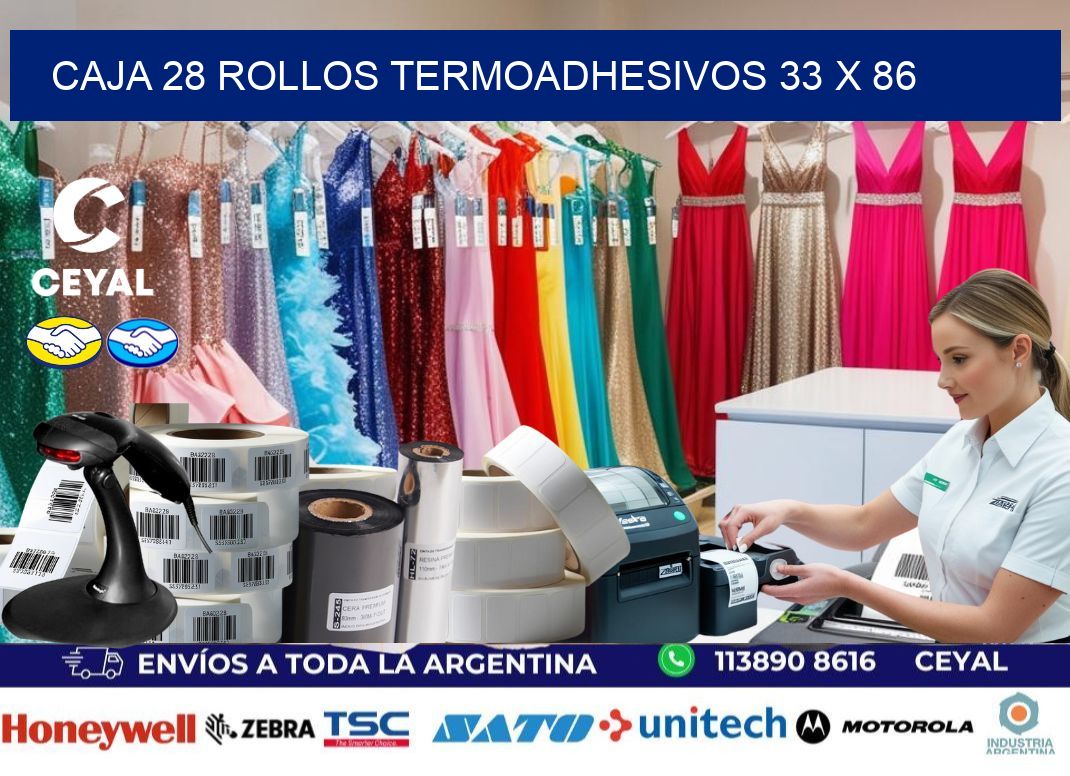CAJA 28 ROLLOS TERMOADHESIVOS 33 x 86