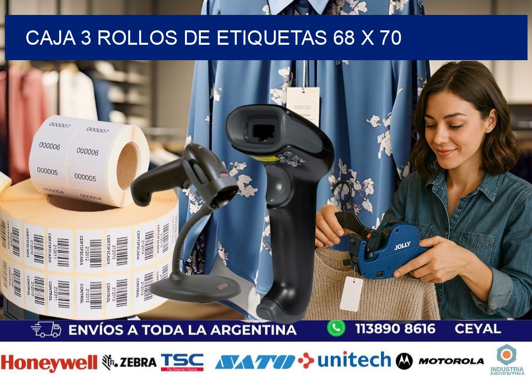 CAJA 3 ROLLOS DE ETIQUETAS 68 x 70