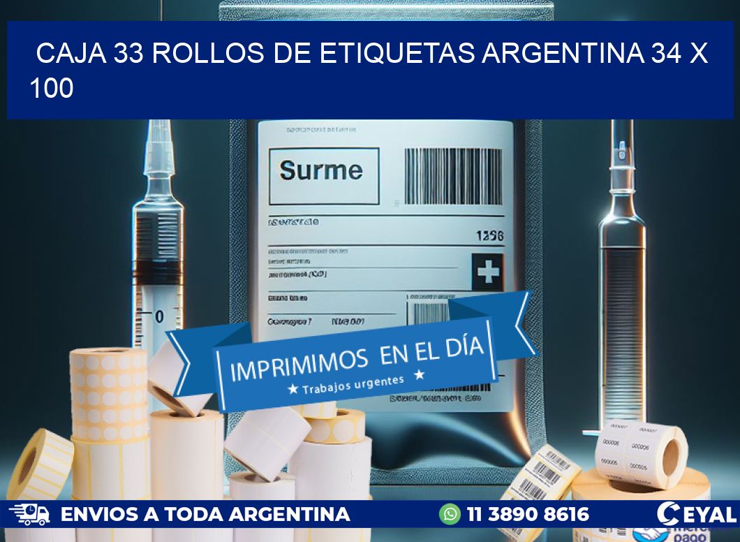 CAJA 33 ROLLOS DE ETIQUETAS ARGENTINA 34 x 100