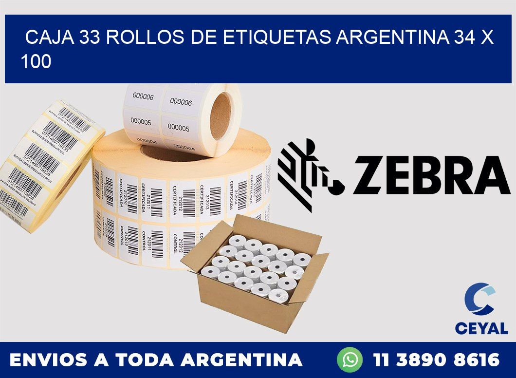 CAJA 33 ROLLOS DE ETIQUETAS ARGENTINA 34 x 100
