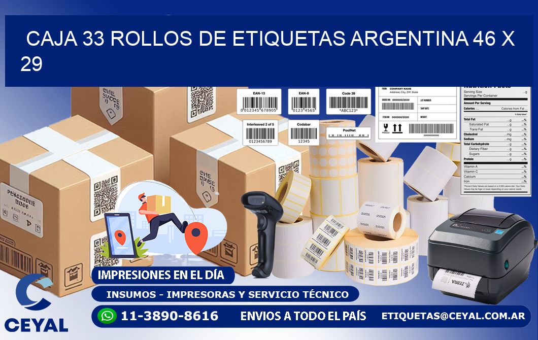CAJA 33 ROLLOS DE ETIQUETAS ARGENTINA 46 x 29