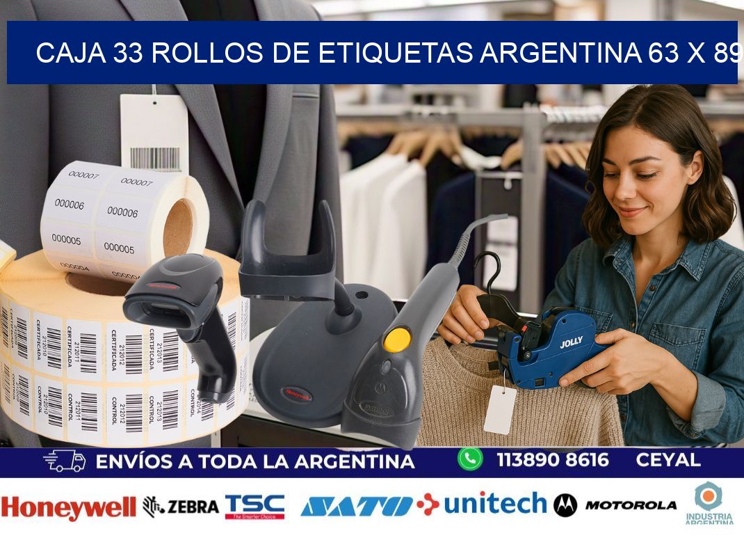 CAJA 33 ROLLOS DE ETIQUETAS ARGENTINA 63 x 89