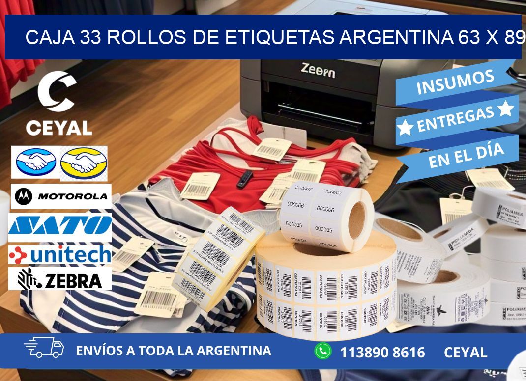 CAJA 33 ROLLOS DE ETIQUETAS ARGENTINA 63 x 89