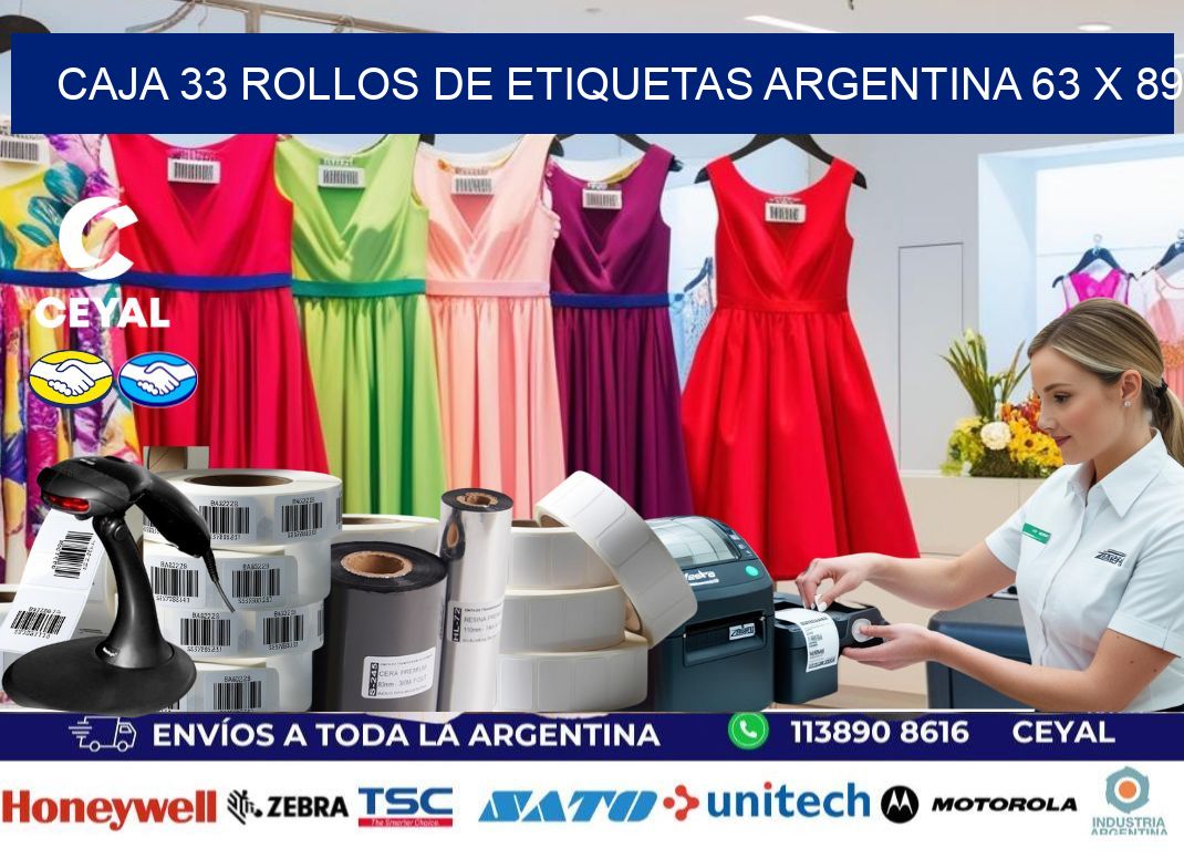 CAJA 33 ROLLOS DE ETIQUETAS ARGENTINA 63 x 89