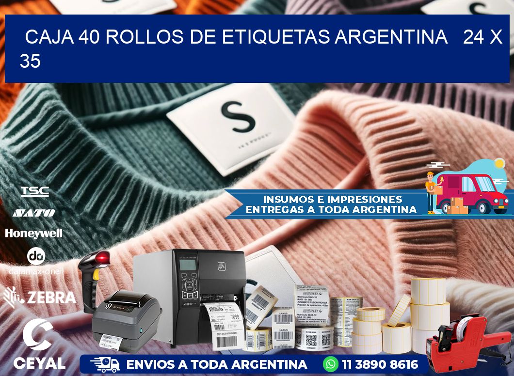 CAJA 40 ROLLOS DE ETIQUETAS ARGENTINA   24 x 35