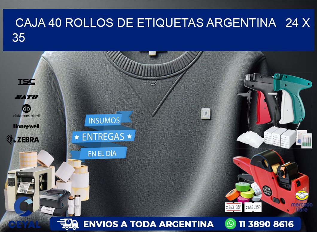 CAJA 40 ROLLOS DE ETIQUETAS ARGENTINA   24 x 35