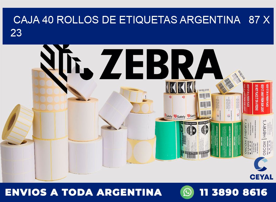 CAJA 40 ROLLOS DE ETIQUETAS ARGENTINA   87 x 23