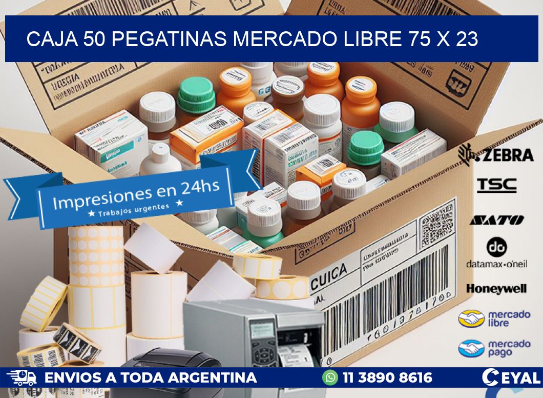 CAJA 50 PEGATINAS MERCADO LIBRE 75 x 23