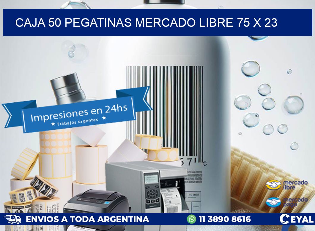 CAJA 50 PEGATINAS MERCADO LIBRE 75 x 23