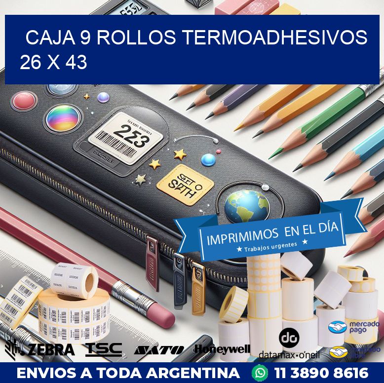 CAJA 9 ROLLOS TERMOADHESIVOS 26 x 43