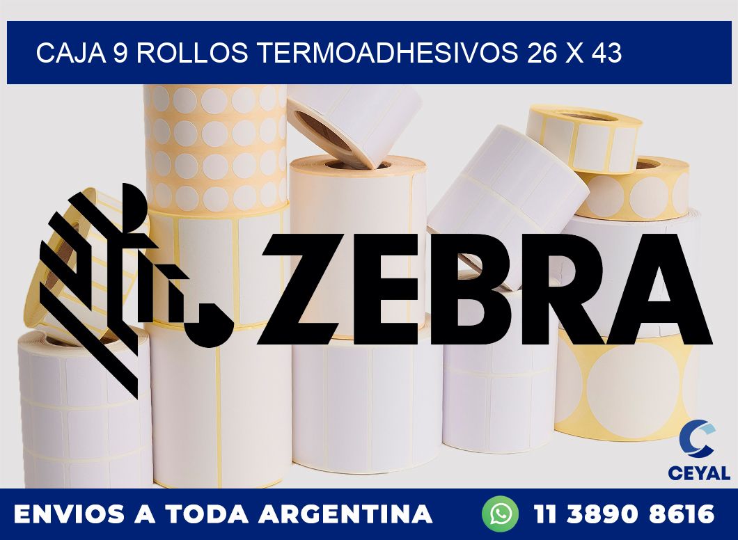 CAJA 9 ROLLOS TERMOADHESIVOS 26 x 43