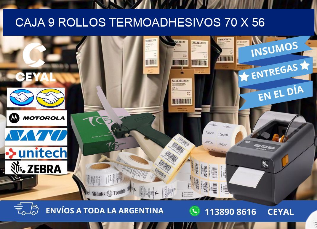 CAJA 9 ROLLOS TERMOADHESIVOS 70 x 56