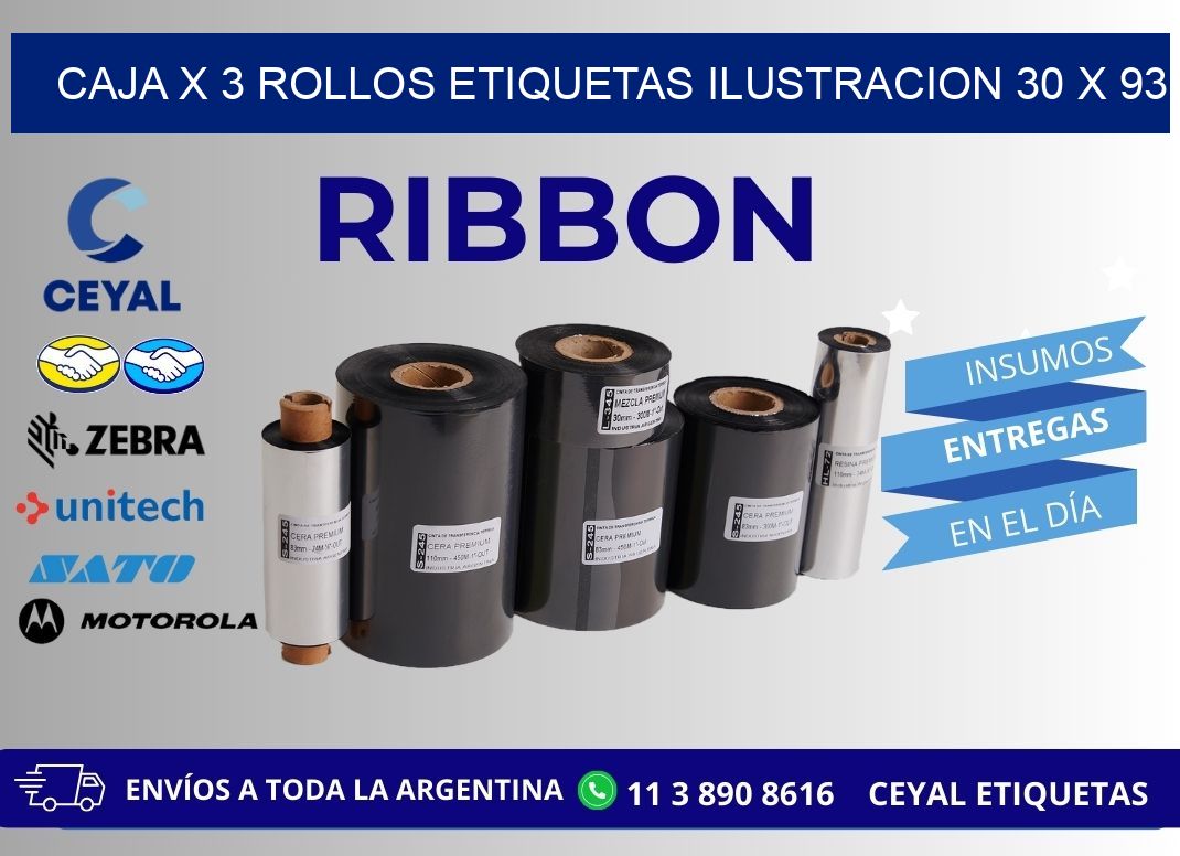 Caja X 3 Rollos Etiquetas Ilustracion 30 x 93