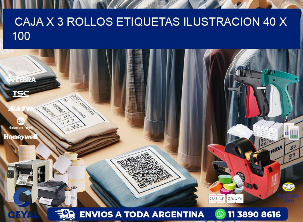 Caja X 3 Rollos Etiquetas Ilustracion 40 x 100