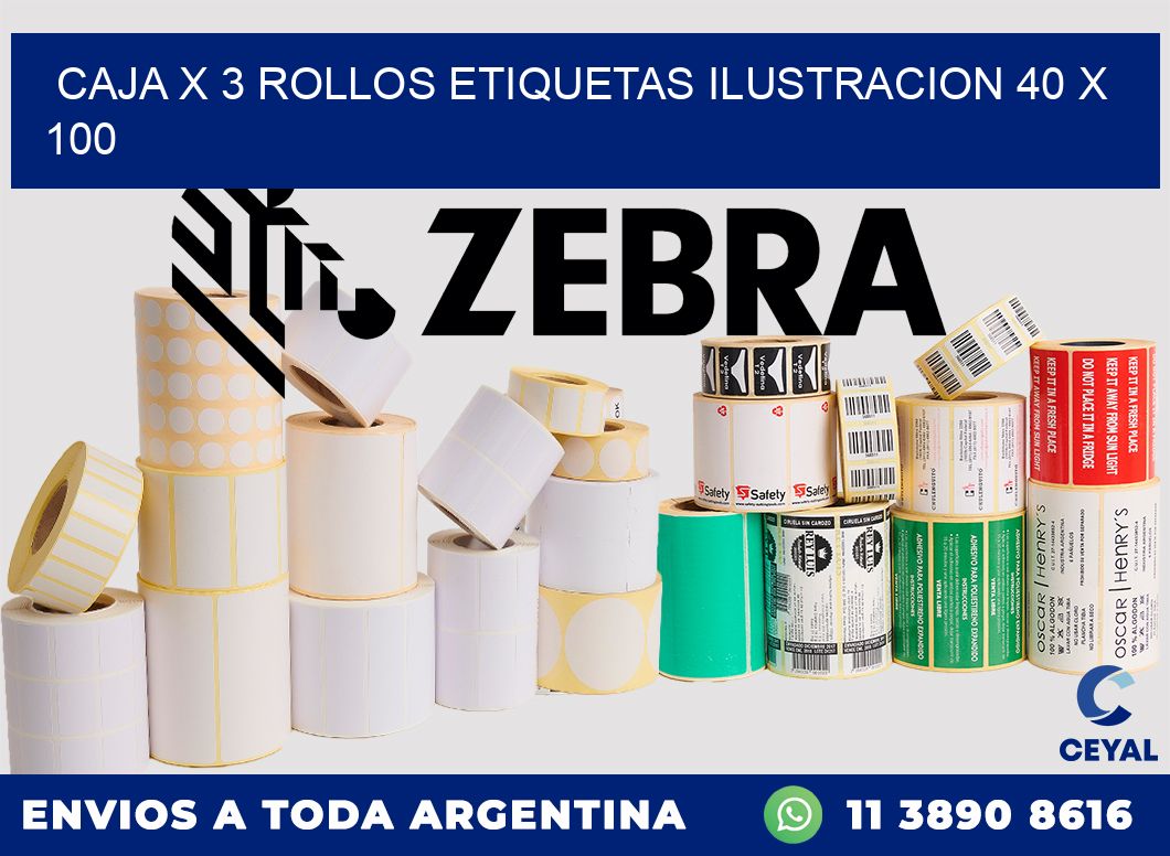 Caja X 3 Rollos Etiquetas Ilustracion 40 x 100
