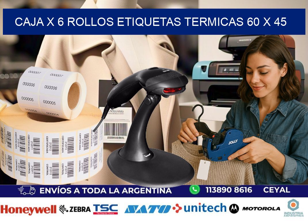Caja X 6 Rollos Etiquetas termicas 60 x 45